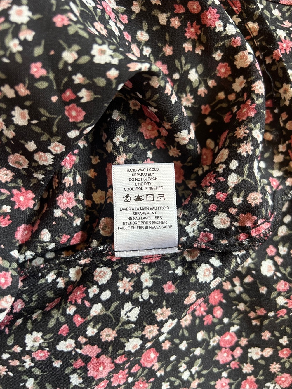 🌸3 FOR $20🌸 
 Pleione Black Floral Ruffle Sleeve Blouse with Pink & White Print - Picture 10 of 10